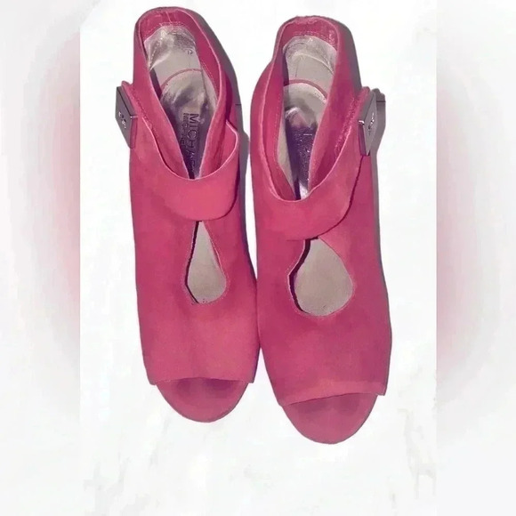 Michael kors cherry red and silver open toe suede leather  ankle boot 8.5 - Picture 2 of 5